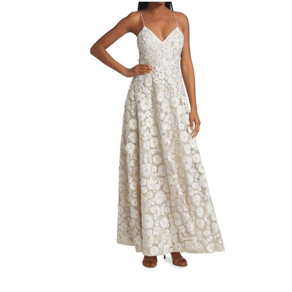 Alice + Olivia Domenica Embellished Ball Gown | Ivory | Size 4 - Picture 1 of 8